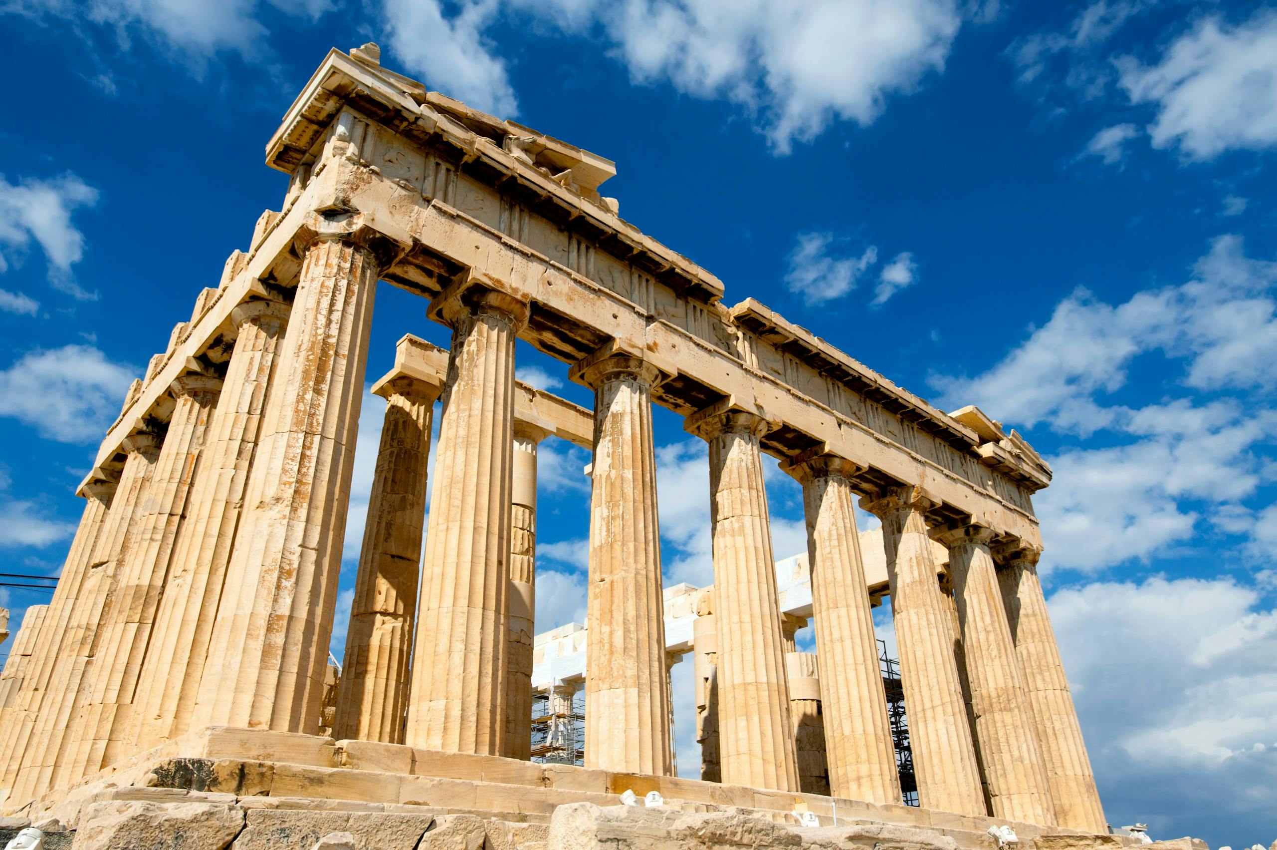 Iconic Parthenon in Athens under a clear blue sky in 2025