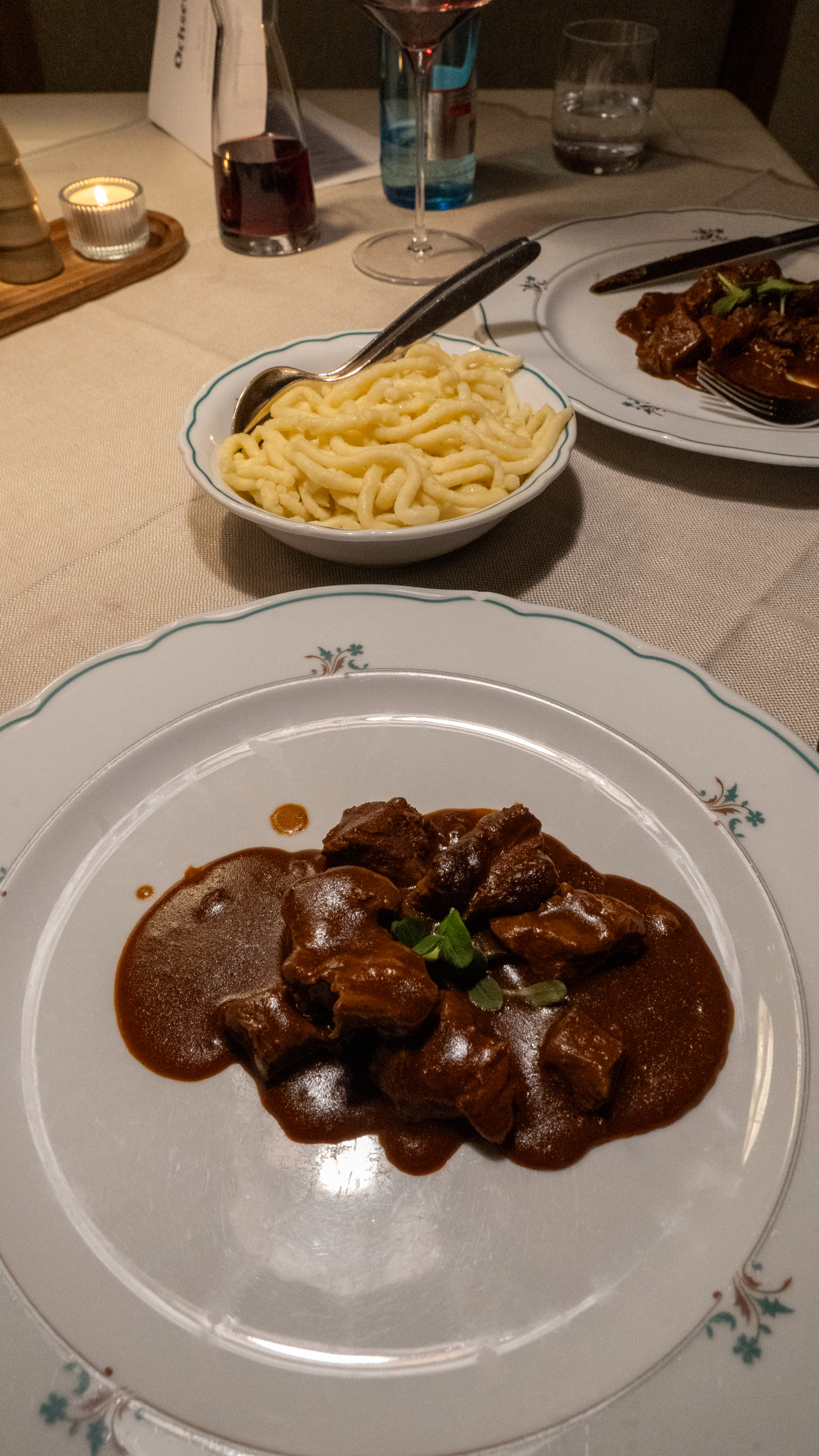 spaetzle and venison goulash in the black forest germany